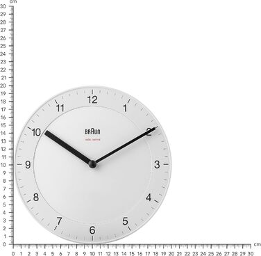 Braun Classic Radio Wall Clock, Central European Time Zone (CET/GMT+1) with a quiet movement, easy-to-read dial with a 20 cm diameter in white, model BC06W-DCF.