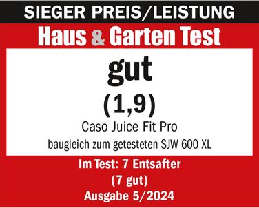 Соковитискач CASO Juice Fit Pro: повільний, для цілих фруктів, 130 мм, чорний