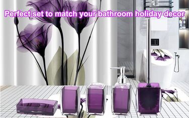 Bathroom Accessories, 5-Piece Set, Resin/Acrylic, Complete Set, Lotion/Soap Dispenser, Soap Dish, Toothbrush Holder, Cup, Toilet Brush and Holder, Modern Bathroom Decor and Gift Set, (Purple)