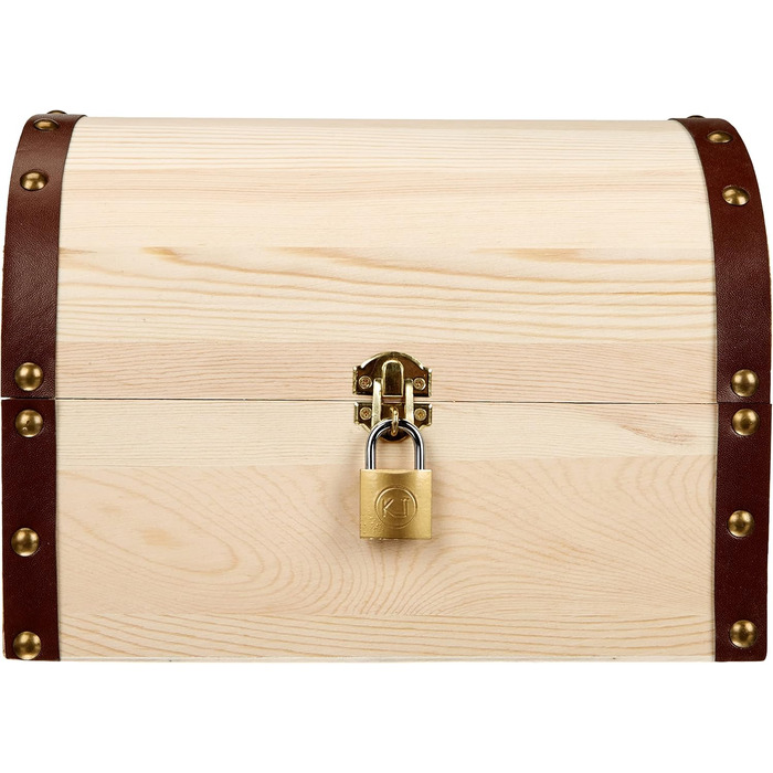 Glorex 6 2003 350 - Treasure chest with lock made of pine wood, approximately 27 x 18 x 20 cm in size, FSC Mix, natural treasure chest for painting, decorating, and embellishing