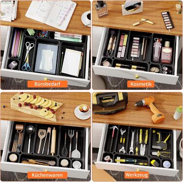 45 Piece Drawer Organizer for Office with 3 Sizes, Vanity Makeup Organizer Drawer, Storage Desk Organizer Drawer Organization System for Kitchens, Bedrooms, Bathrooms, Office, Gray (3 - Sizes, Black (45 Pieces))