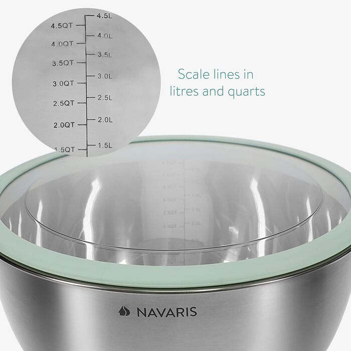 Navaris Stainless Steel Bowl Set with Lid - 3-Piece Mixing Bowl, Salad Bowl - Stainless Steel Bowl Set, Containers in Mint Green