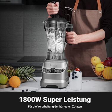 AMZCHEF Professional Stand Mixer with 8 Adjustable Speeds | 1800W Mixer High-Performance Blender for the Kitchen | 1.85 L Blender for Shakes, Smoothies, Ice Crushing, Frozen Fruit 1800W Grey