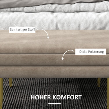 HOMCOM Bench, Upholstered Bench with Storage, Velvet-Look, Bed Bench with Steel Legs, Shoe Bench, Storage Bench for Living Room, Bedroom, Beige, 79.5 x 37.5 x 43 cm | Aosom