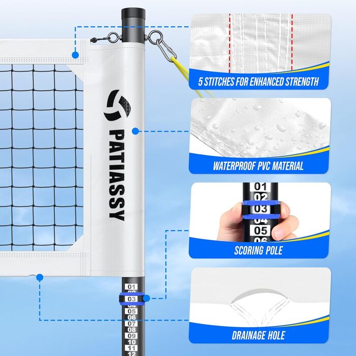 Portable Professional Volleyball Net Set for Outdoor Use - Adjustable Aluminum Poles, Winch, Ball & Carry Bag