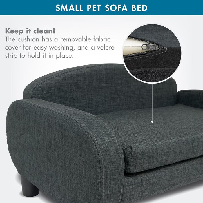 Софа для домашніх тварин Paws & Purrs, 80 см, низька спинка, знімний чохол для матраца, кольори: еспресо/сірий