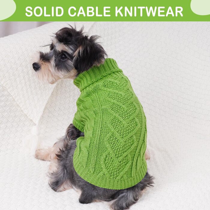 Dog sweater, dog clothing for small dogs, knitted, warm, turtleneck, puppy clothing, for small dogs, for autumn and winter, cat clothing (green, L)
