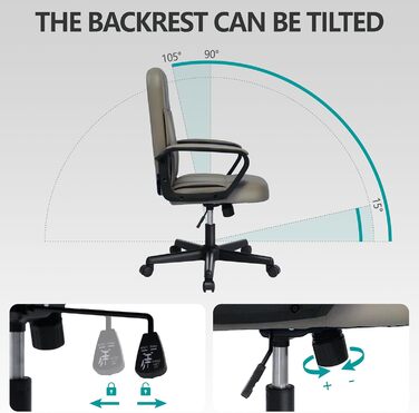 Офісне крісло MIXASTEP з PU-шкірою, регульована висота, поворотне, з підлокітниками, 360° коліщатка, для роботи, навчання, геймінгу (колір шампань)