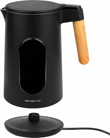 EMERIO Kettle | TEST WINNER House & Garden Test 02/2019 | made of high-quality borosilicate glass | with temperature selection (60-70-80-90-100°C) | BPA-free | AutoOff & dry boil protection | 2200W | WK-119255.5 (Black/Wood Look)