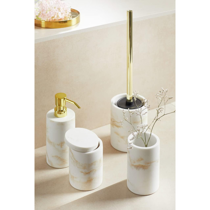 Набір для туалету WENKO Odos: тримач для щітки з полірезину, білий/золотий, 7,5 x 37 см