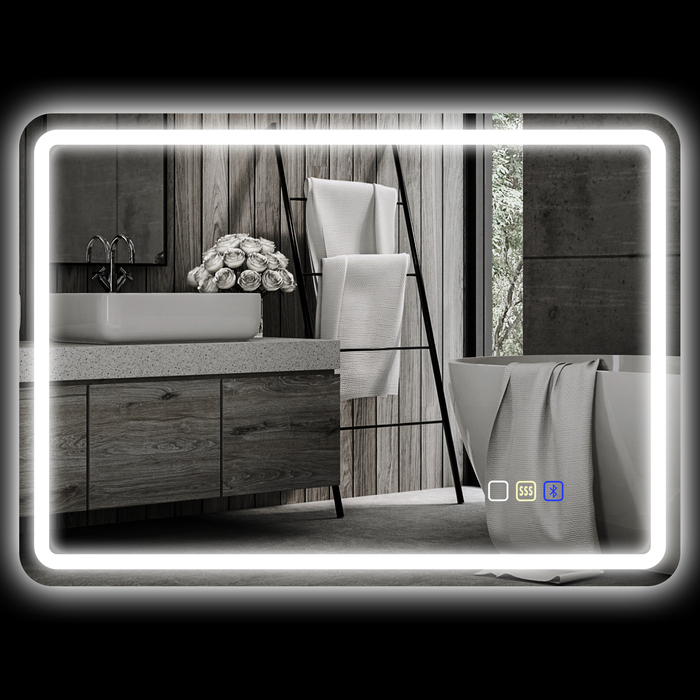 Дзеркало для ванної кімнати HOMCOM з підсвіткою 50x70 см, LED, Bluetooth, сенсорне управління, функція пам'яті, антизапітніюче, 3 кольори світла, срібляне