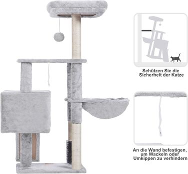 Котячий будиночок Heybly з котячою щіткою, котячий будиночок для домашніх котів з м'якою подушкою, котячий когтетоп з корзиною, когтеточкою та стовпчиком, HCT005SG (світло-сірий)