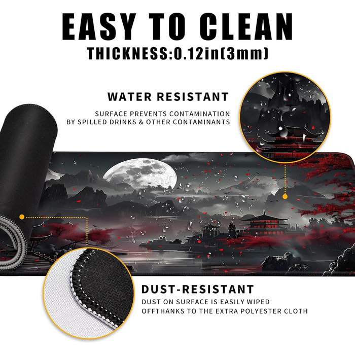 MiaVibte килимок для столу з Японії, Riverside Повний Місяць, ігровий килимок для миші, XL килимок для клавіатури, килимок для комп'ютера/ноутбука, 80 x 30 см, декор столу Dark Moon Canyon