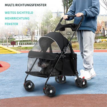 Візок для собак 2в1 до 15 кг, бугі для собак з тримачами для напоїв, переноска для собак, складна, з гальмом, візок-болер для собак, 48x68x95 см (Чорний)