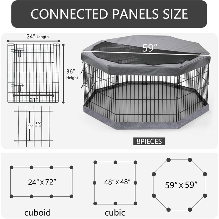 Захисна килимок для вольєру для собак PETIME, водовідштовхувальний, для дому та вулиці, сумісний з 8-панельними вольєрами шириною 61 см