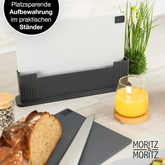 Moritz & Moritz 3x Cutting Board Set - 32 x 22 cm - In a Practical Stand – Large Kitchen Board – Dishwasher-Safe and Hygienic