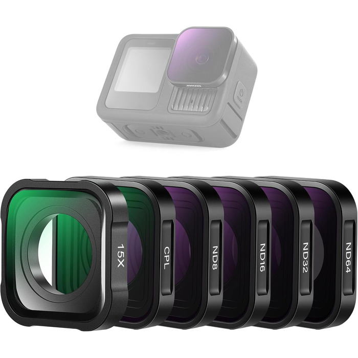 Набір фільтрів ND NEEWER (4 шт.) + лінза збільшення 15x для GoPro Hero 13/12/11/10/9, ND8/ND16/ND32/CPL, аксесуари для макрозйомки