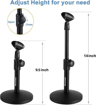 Підставка для мікрофона BILIONE з поп-фільтром та амортизатором, регульована, з адаптерами для настільного використання