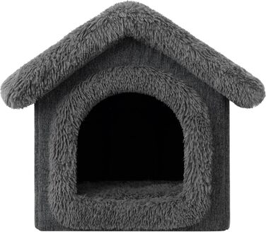 Будиночок для тварин: собачий та котячий, чорний з сірим, 60x70x63 см. М'який будиночок для середніх собак