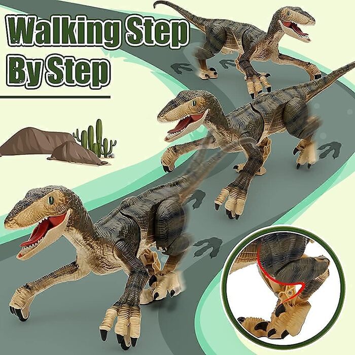 Remote Control Dinosaur Toy, Electronic Walking Velociraptor with LED Lighting & Realistic Simulation Sounds, 2.4 GHz Velociraptor Toy, Best RC Dinosaur Gifts for Kids