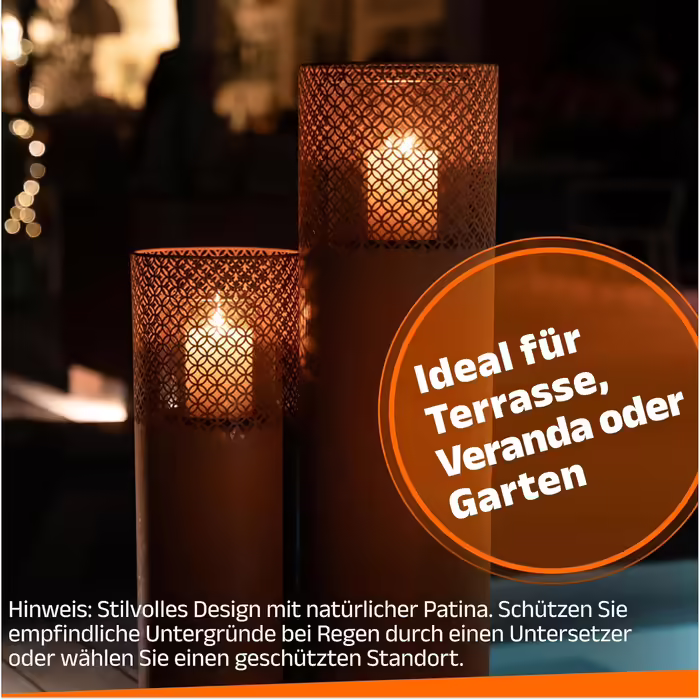 BENTSON Torch Lamp Posts Set of 2 | Decorative Post for the Garden in Rust Industrial Design | Torch for Outdoors and Indoors | Lantern Included with Candles | Oriental | 95cm + 75cm