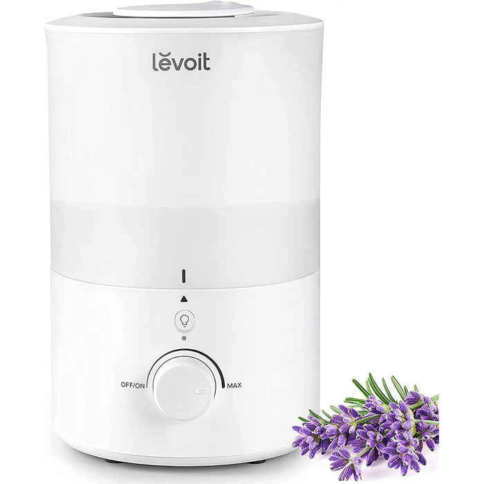 Балконний зволожувач повітря LEVOIT Top-Fill 3L з нічним світлом, поворотна на 360° насадка, придатний для миття в посудомийній машині, тихий, з аромадифузором, для спальні, дитячої кімнати, рослин, дитини