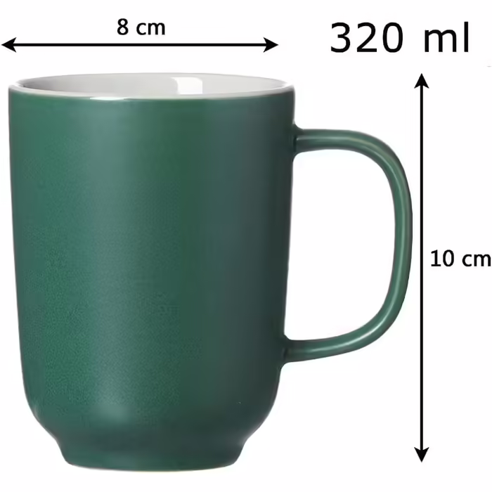 Ritzenhoff & Breker Jasper Coffee Cups, Set of 6, Green, 285 ml, Stoneware, Cups with Handle & Soft-Touch Feel, Matte Outer Glaze