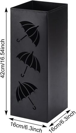 Metal Umbrella Stand - Creative Design, 17x17x43cm - Home, Office, Hotel & Commercial Use - Square, Durable, Black