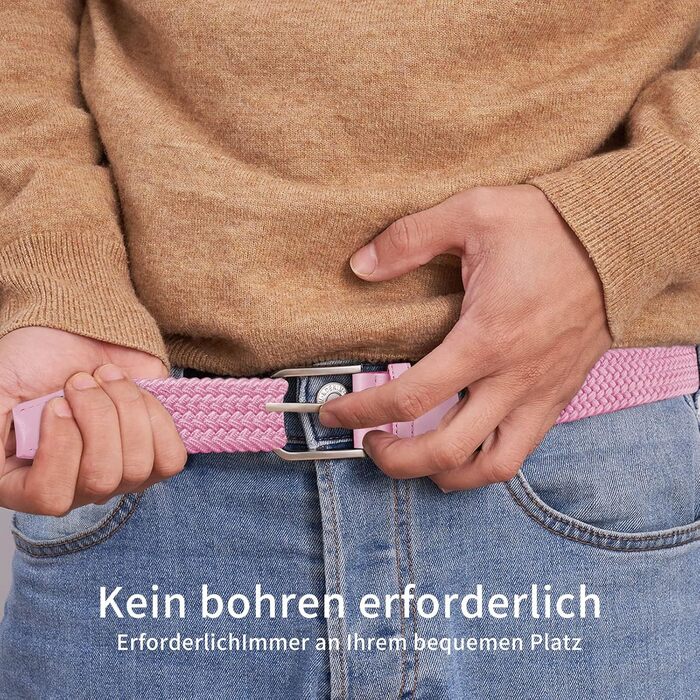 Жіночий/Чоловічий тканинний ремінь Tangchao з еластичною плетінням, 3.3 см, довжина 90-135 см, рожевий