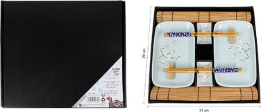 Набір для суші Exzact (10 шт.) – 2 тарілки, 2 миски для соусу, 2 підставки під столові прилади, 2 пари паличок для їжі – високоякісний фарфор, у подарунковій коробці – блакитний колір