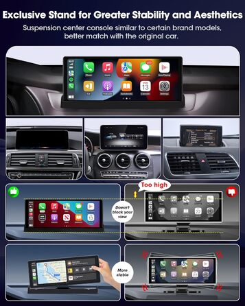 Автомобільний дисплей 10,26'' CarPlay/Android Auto з сенсорним екраном, підставкою, камерою заднього виду, GPS-навігацією, підтримкою Siri/Google для авто 2025, Buddy Display