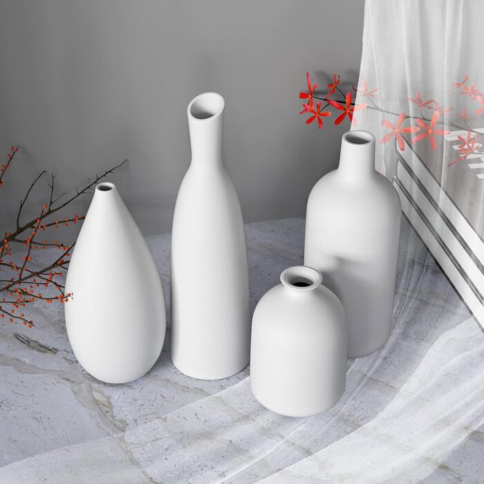 Ceramic Vase Set for Pampas Grass - 2pcs White, Modern Donut Design, Large & Medium - Home Decor for Tables, Shelves, Mantels, Living Room, Bedroom, Office, Wedding, Party, Gift