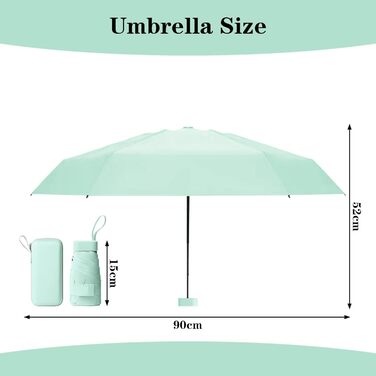 Зонт туристичний компактний UV-захистом, вітростійкий з капсулою, портативний для чоловіків та жінок (світло-зелений)