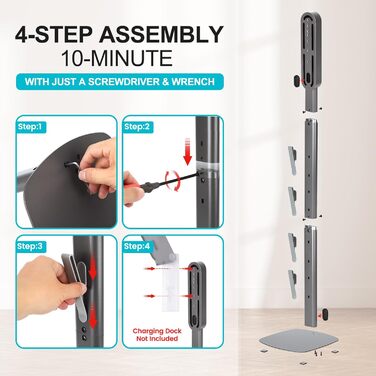 Підставка для пилососів Dyson Gen5 V15 V12 V11 V10 V8 V7 V6, без свердління, з прихованим шнуром, металевий органайзер для бездротових пилососів та насадок, сірий титан