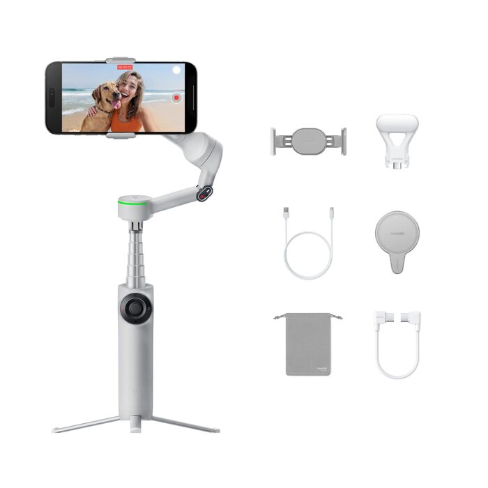 Insta360 Flow 2 Pro Creator Bundle Gray: Стабілізатор для смартфона з Apple DockKit, 360° трекінг, інтегроване статіво/селфі-стік, мобілізатор для влогів та подорожей