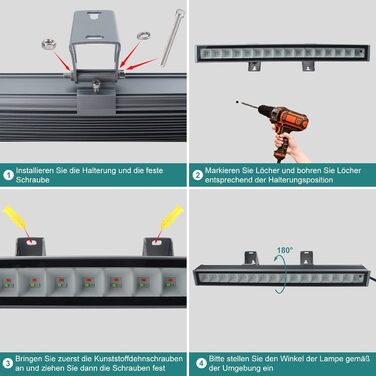 RGB LED Spotlight, 48W RGB Wallwasher Light, LED Bar Light Effects IP66 Waterproof Smart Party Lights with Remote Control and APP Control for Outdoor Indoor Tree Party Garden (1 Piece)