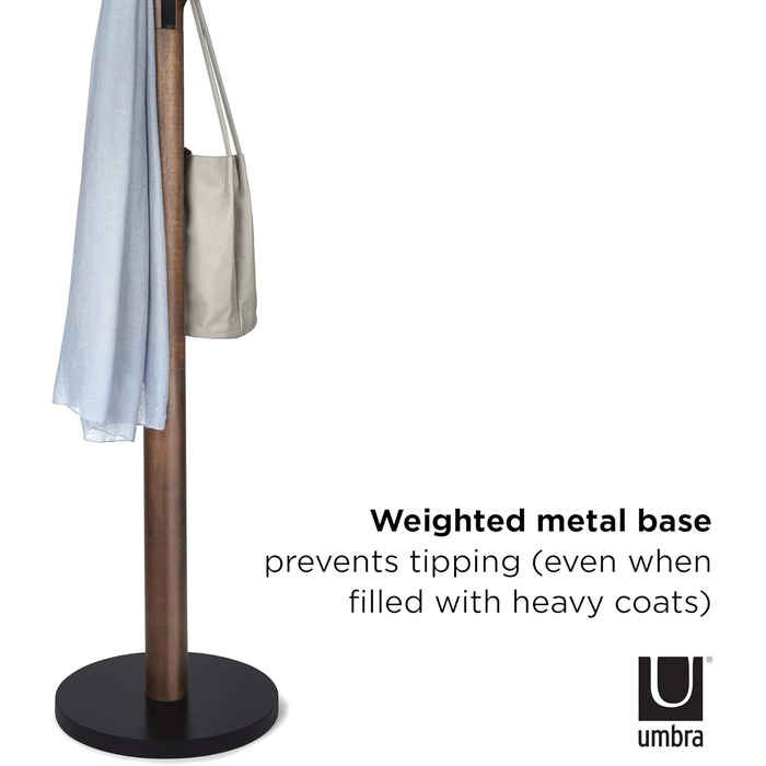 Umbra Flapper Coat Rack – Clothes Rack with 9 Foldable Hooks for Entryway and Office, Wood, White, 57.2 x 57.2 x 165.1 cm, White (Black/Walnut, Single)