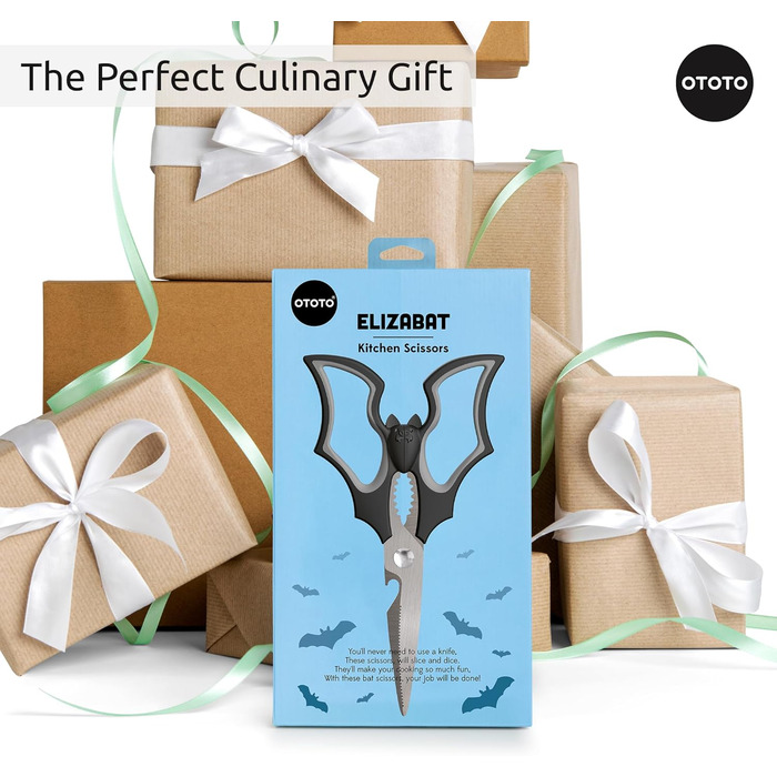 Кухонні ножиці Elizabat від OTOTO – Милі ножиці у вигляді кажана, кухонні аксесуари, кажани, подарунок на Хелловін, кухонні ножиці, помічники на кухні, ножиці, тематичні подарунки