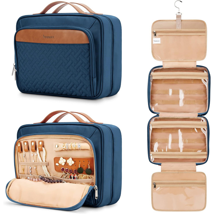 Сумка-органайзер для туалетних аксесуарів для жінок, велика, водонепроникна, з відділенням для прикрас, для подорожей, темно-синя