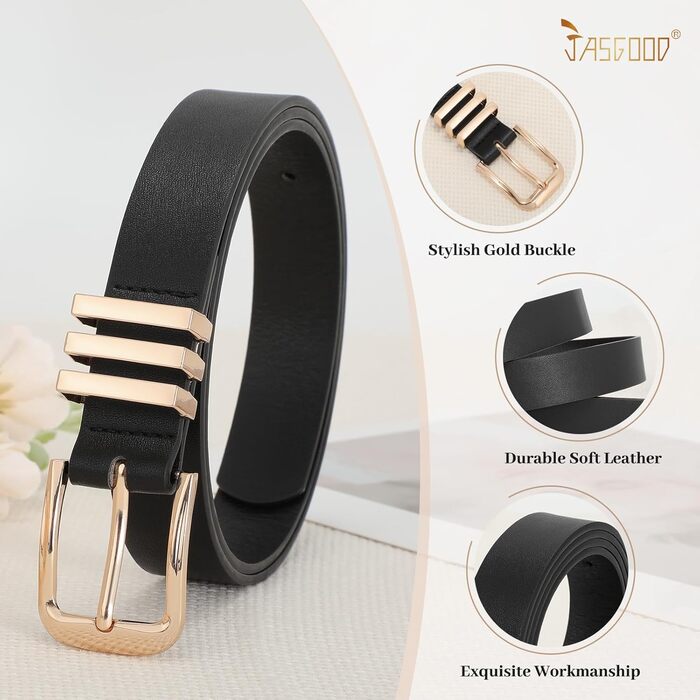 Жіночі шкіряні ремені JasGood (3 шт.) - чорний, коричневий, темно-коричневий (з золотою пряжкою). Підійдуть на талію 78-108 см