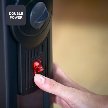 Масляний радіатор BLACK+DECKER BXRA1500E, 1500 Вт, 2 режими нагріву, регулювання потужності, чорний колір