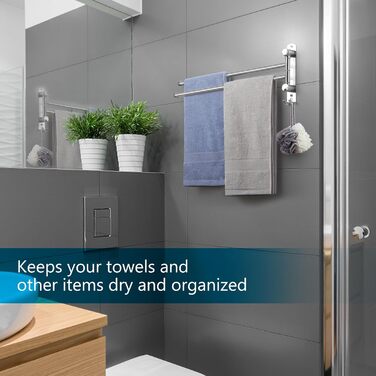 Тримач для рушників настінний поворотний 180° з нержавіючої сталі, 4-х вільний, з регульованою поличкою для ванної, кухні та гардеробу. Сріблястий колір