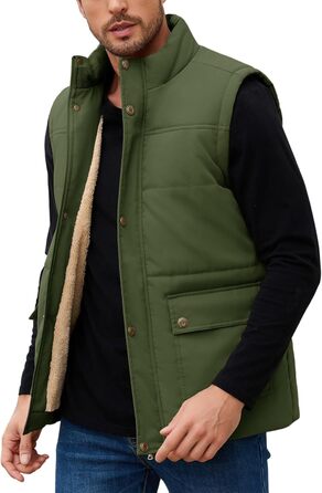 Xnova чоловіча зимова жилетка з підкладкою Thero Sherpa, тепла флісова жилетка, зимова куртка, жилетка для полювання, робоча жилетка, флісова жилетка для активного відпочинку з коміром-стійкою (Зелений, M)