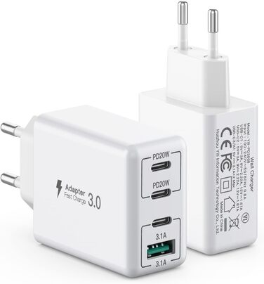 Зарядний пристрій USB-C 40W, 4 порти, PD+QC, для iPhone 12/13/14/15/Pro Max, Samsung, планшетів - 2 шт. Бежевий