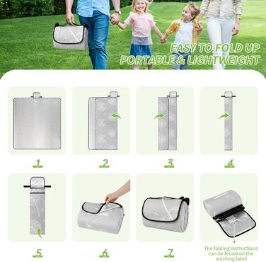 Пікнікова ковдра Aptliton 200x200 см, велика водонепроникна, з 4 кілочками, для кемпінгу, парку, саду, пляжу, машинного прання, складна, сірий молочай