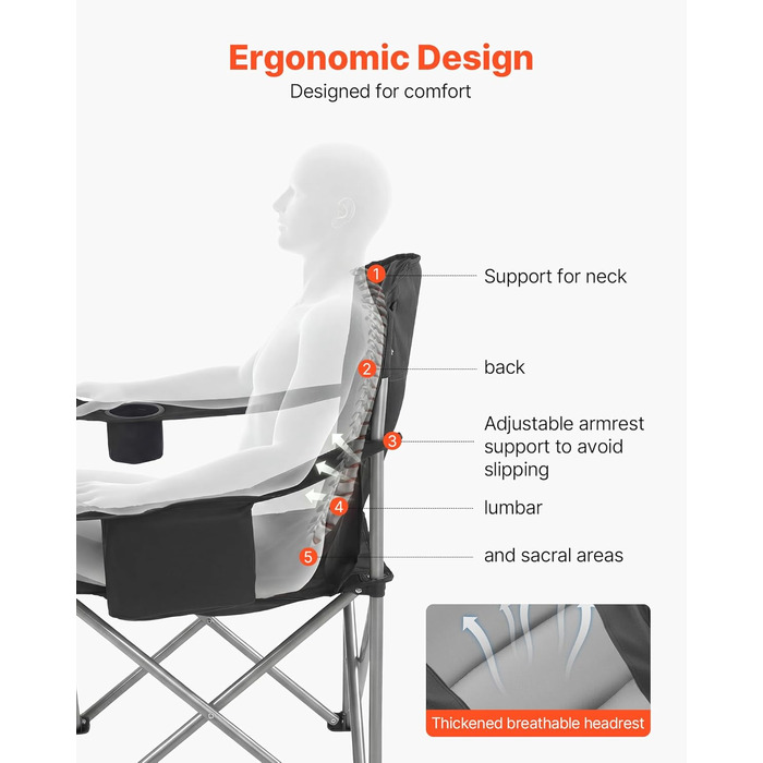 Складні кемпінгові крісла VEVOR 2 шт, надміцні (204 кг), з підлокотниками та підсклянником, для риболовлі та відпочинку на природі