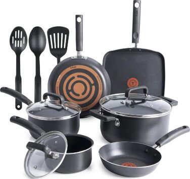 Набір антипригарного посуду T-fal Signature, 12 предметів, термостійкий до 350°C, каструлі та сковорідки, чорний