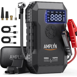Пусковий пристрій для авто (Бустер) з компресором 160 PSI, 5000A, 12V, портативний Jump Starter для бензинових та дизельних двигунів (до 10л), Type-C, ліхтарик