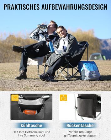 Крісло для кемпінгу KingCamp Moonchair XXL - зручне, м'яке, для відпочинку на природі, риболовлі, саду, балконі. Макс. вантажопідйомність 205 кг, з підстаканником та високою спинкою.