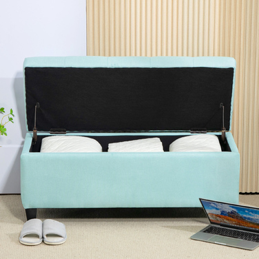 HOMCOM Bench with Cushion and Storage Space, Chest Bench, Entryway, Bedroom, Living Room, Linen-like Polyester, Rubber Wood, Green, 100 x 40 x 44 cm | Aosom
